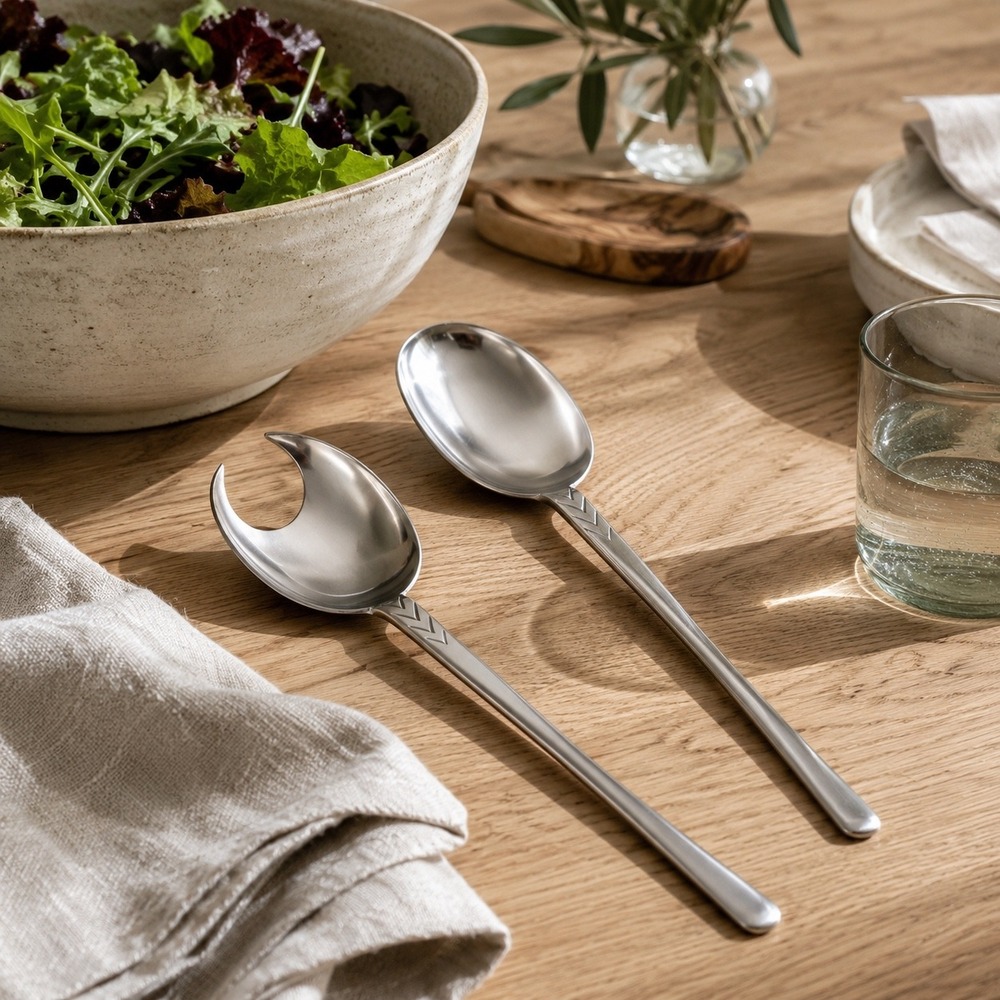 Vintage Danish Stainless Steel Salad Serving Set Scandinavian Utensils MCM
